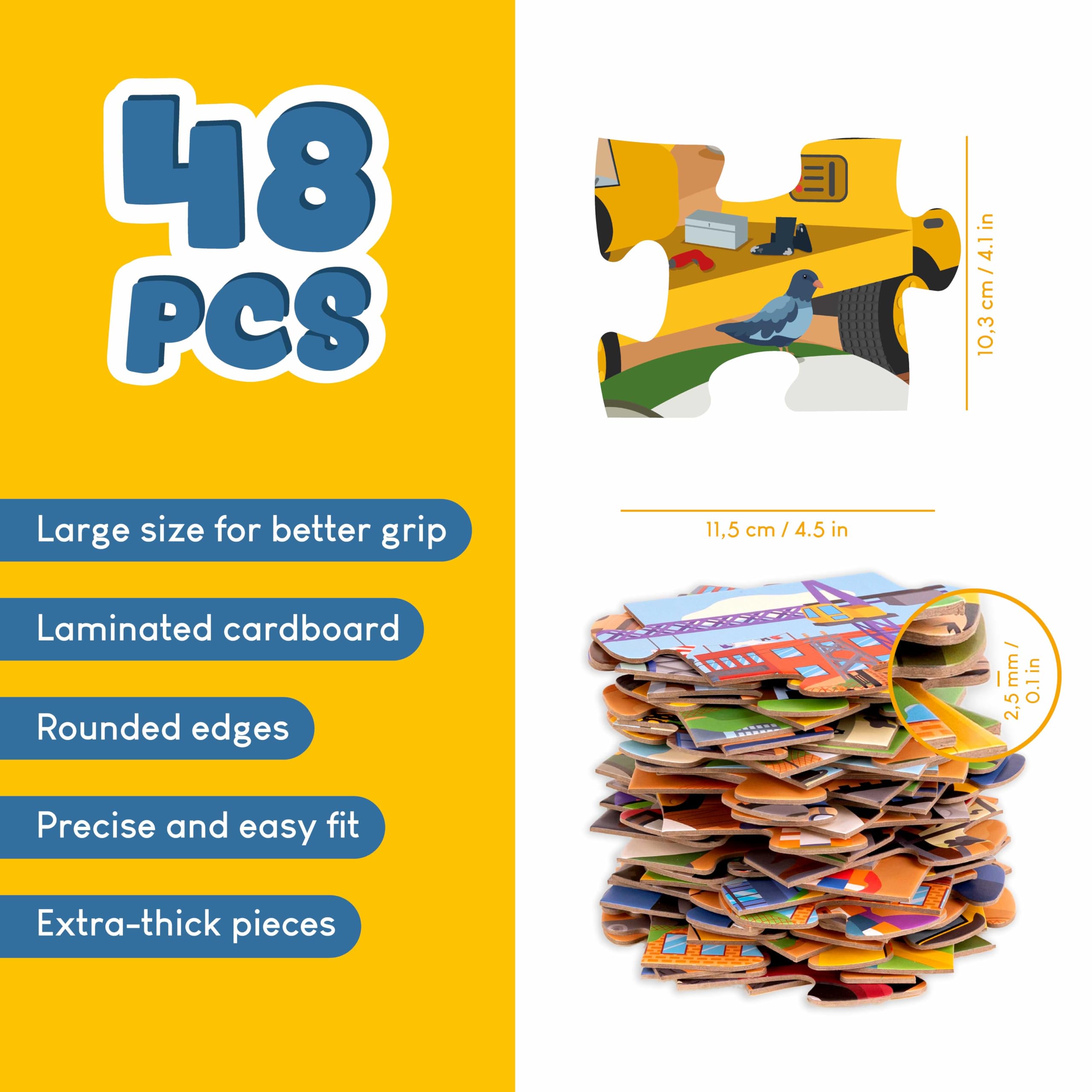 BONNYCO Giant Floor Puzzle Construction Site with 48 Large Pieces. Jigsaw Puzzles for Kids 36.2 x 24.4 in - Image 3