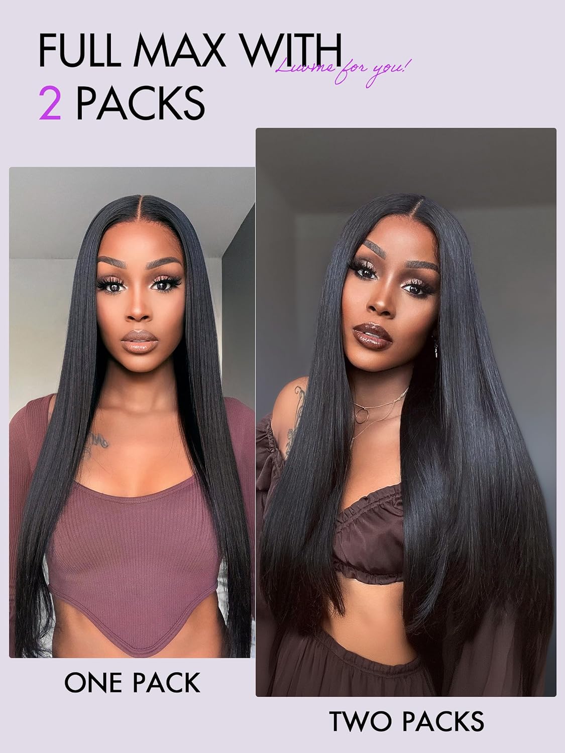 LUVME HAIR 2 Pack Hair Extensions 270g 14Pcs, Full Max with 20inch, Natural Black 100% Human Hair Clip in Extensions for Women