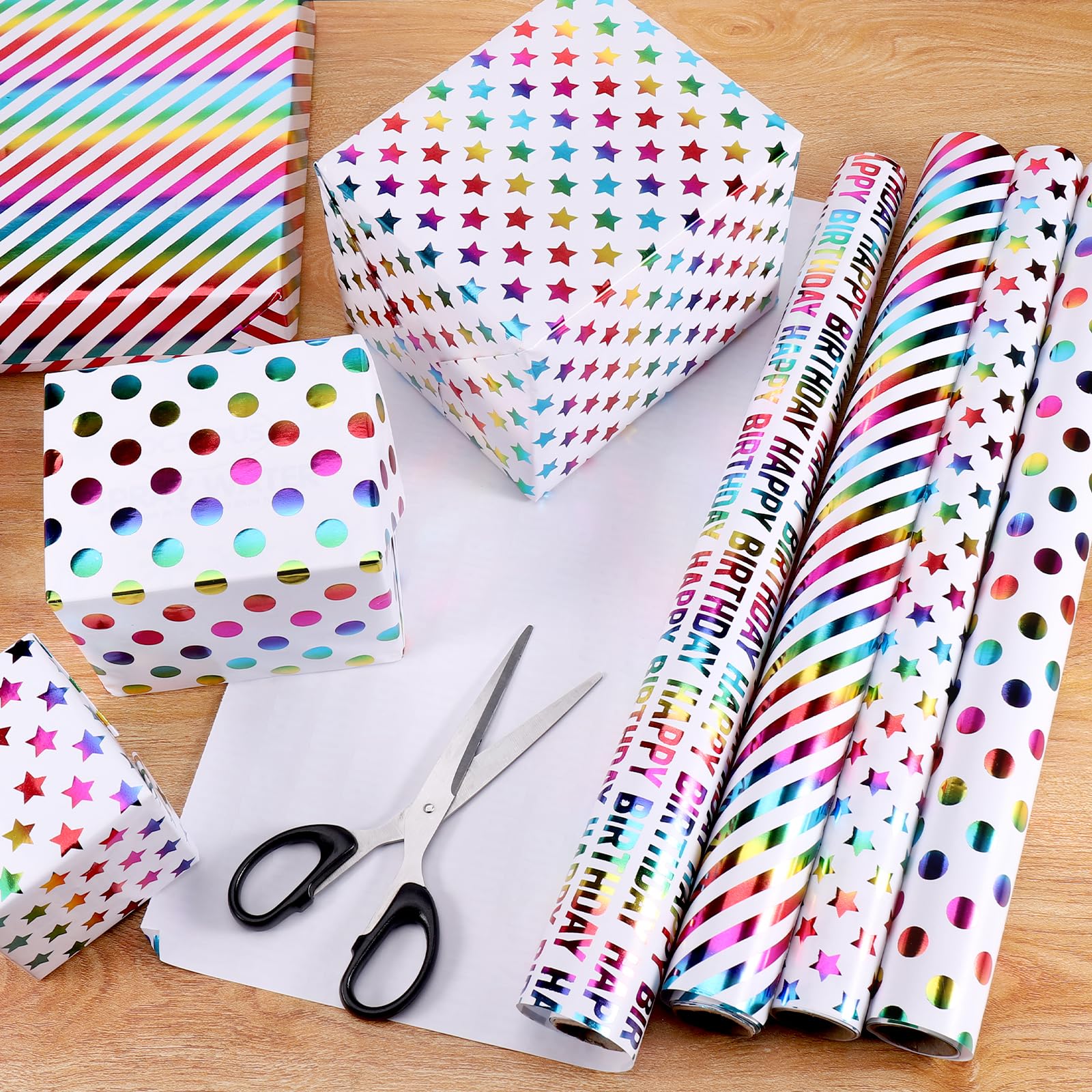 Birthday Wrapping Paper Roll Colorful Happy Birthday Lettering & Candle-876155
