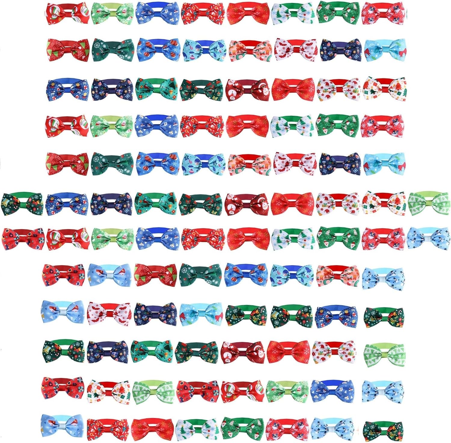 Sadnyy 100 Pcs Christmas Dog Collar Bow Tie Holiday Santa and Snowman Collar for Small Medium Dogs Pets Puppies Christmas Grooming Accessories(Bow Ties)