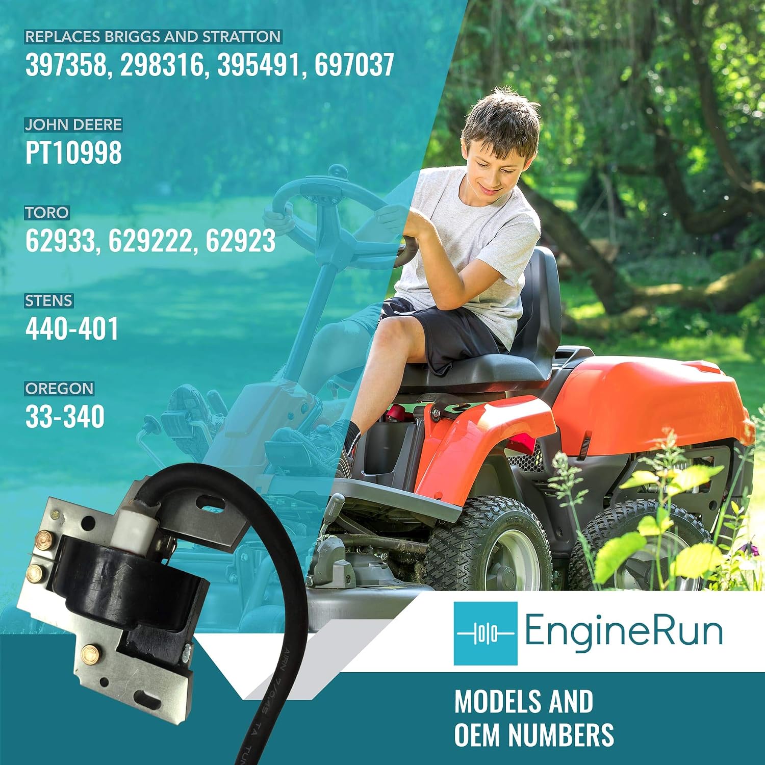 ENGINERUN 298316 Ignition Coil Module Magneto for Briggs & Stratton Craftsman 5 HP 298316 395491 397358 697037 John Deere PT10998 Stens 440-401 Oregon 33-340 - Image 4