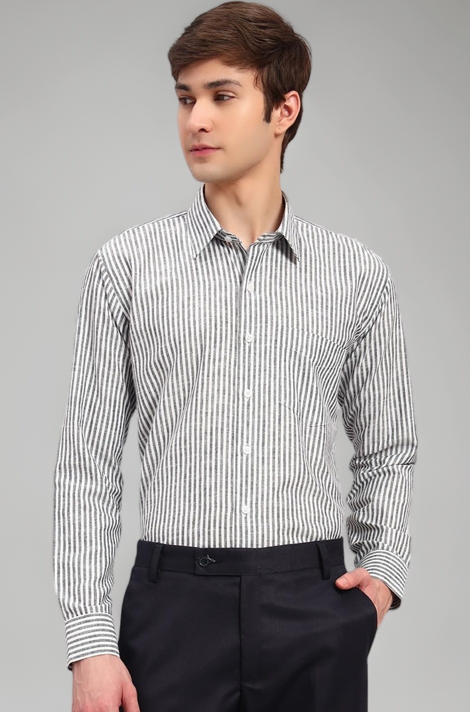 Men Slim-fit Full Sleeve Spread Collar Formal Cotton Stripe Shirt
