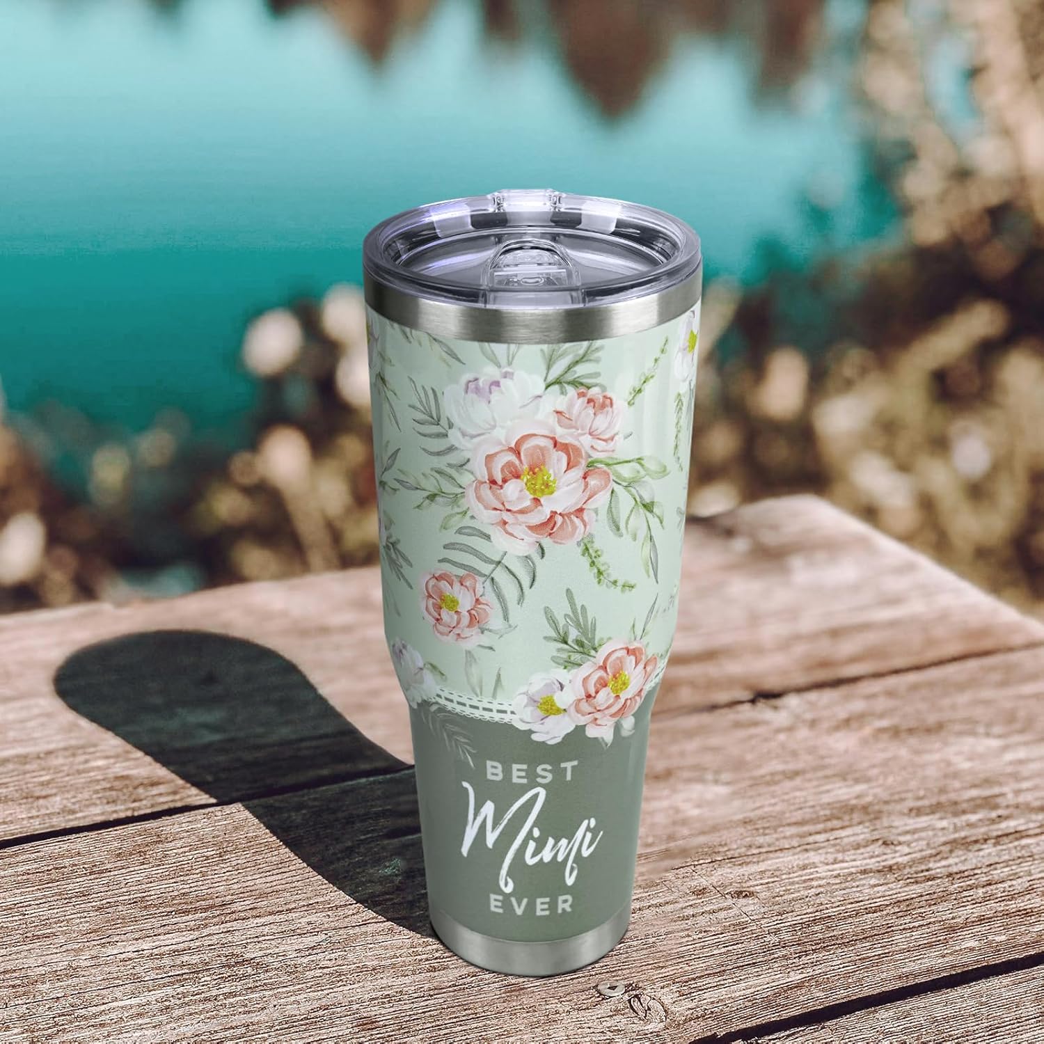 Mimi Tumbler 40oz, Mimi Cup Coffee Mug Tumbler with Handle and Straw, Mimi Gifts from Grandchildren, Mimi Gifts for Mimi Birthday Mothers Day Christmas Anniversary, Best Mimi Ever,Sage Green Floral - Image 3