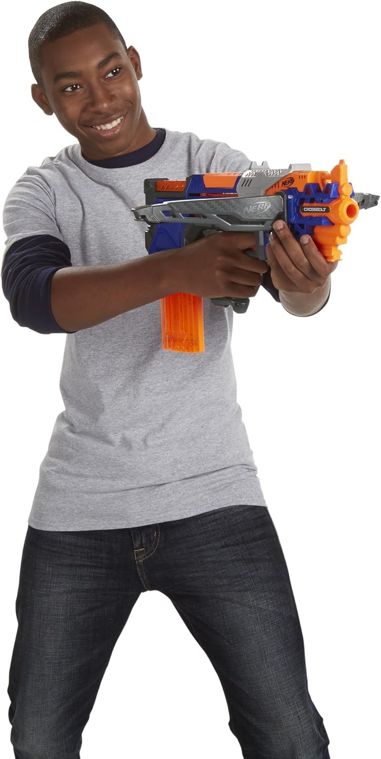 A person aiming the Nerf Cross Bolt Blaster.