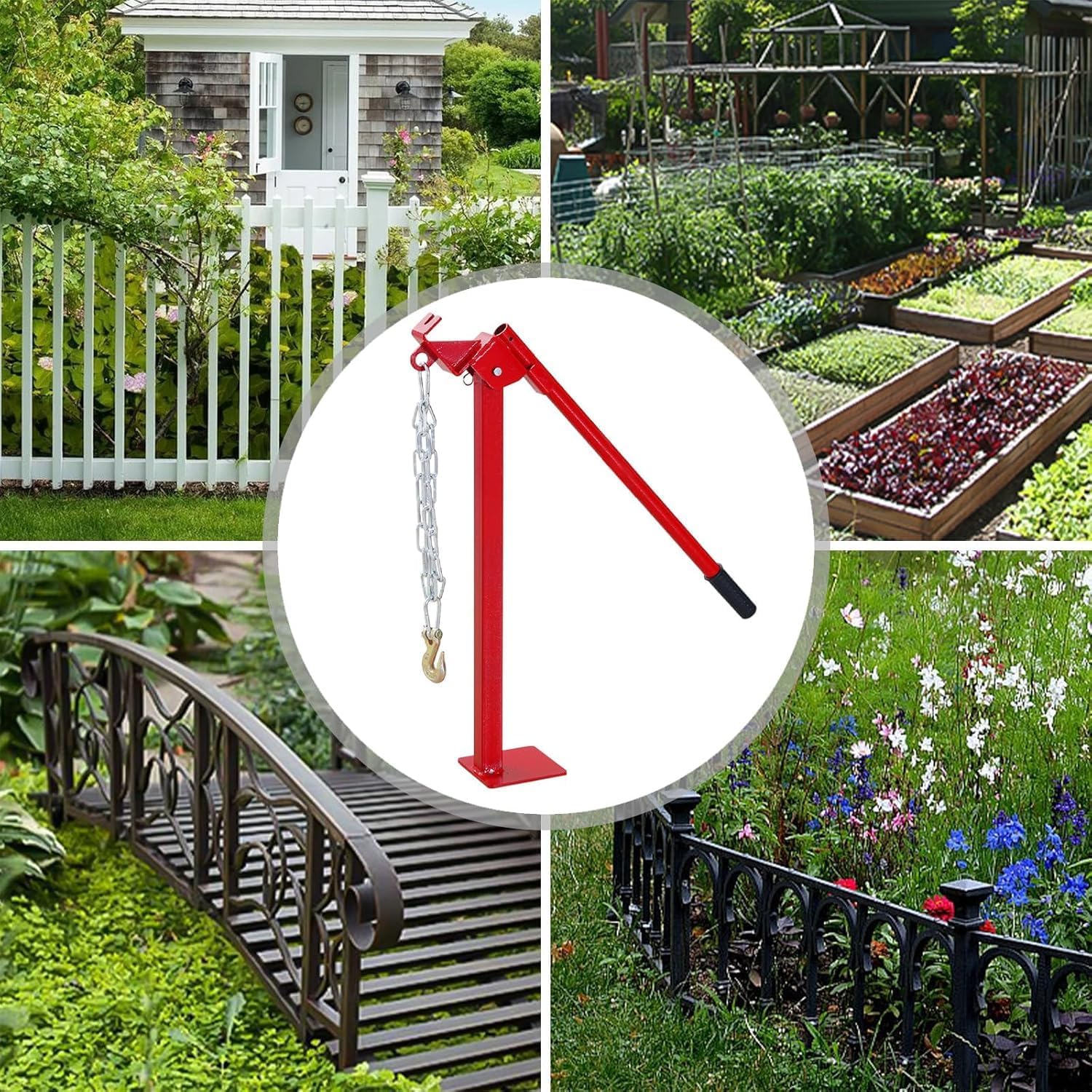 T Post Puller Fence Post Puller with Chain & Puller Plate - for T-Stakes, Sign Posts, Round Posts, and Tree Stumps