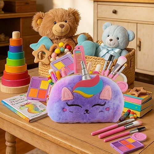 Miniatura 4 de Bolsa de juego grande para niñas con 21 juguetes de maquillaje, más grande que la mayoría. Kit de maquillaje real no tóxico para niños, superficie