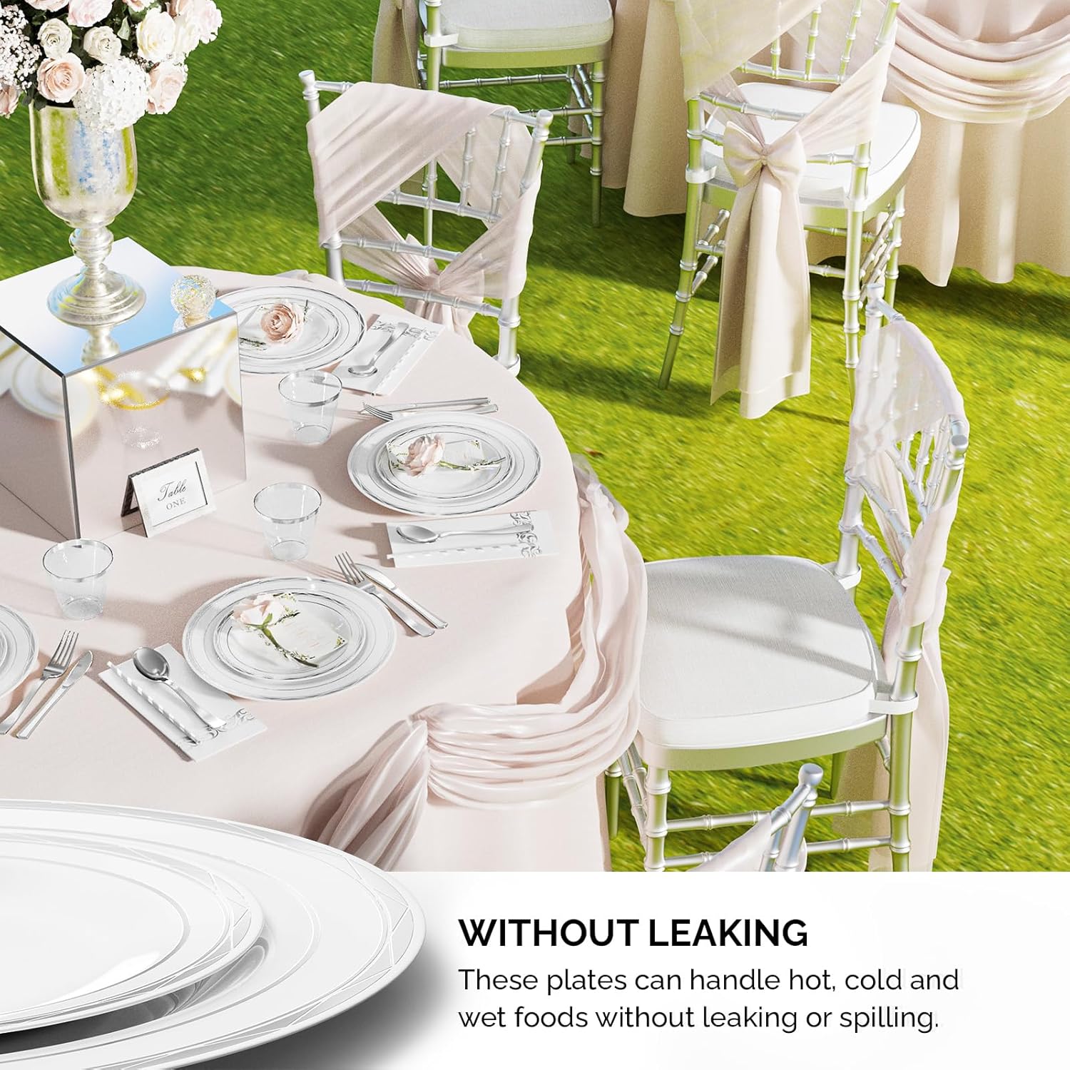 ROVSUN 800-Piece Silver Disposable Dinnerware Set for 100 Guests - Elegant Plastic Plates, Napkins, Silverware, Dessert Plates, Cups, Straws - Image 4