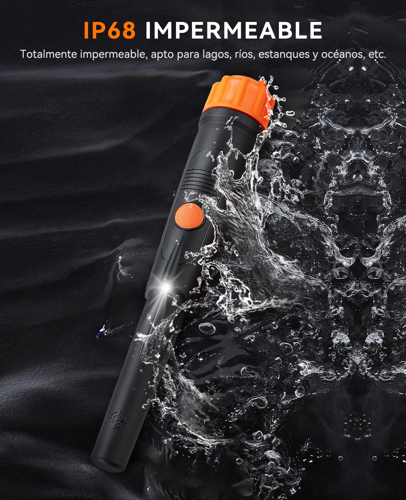 SUNPOW Pinpointer IP68 Impermeable 5-10 Metros Bajo el Agua con 1 Pilas Naranja Portátil Herramientas para Buscar Oro Plata Monedas para Junior Niño Adultos (Negro)