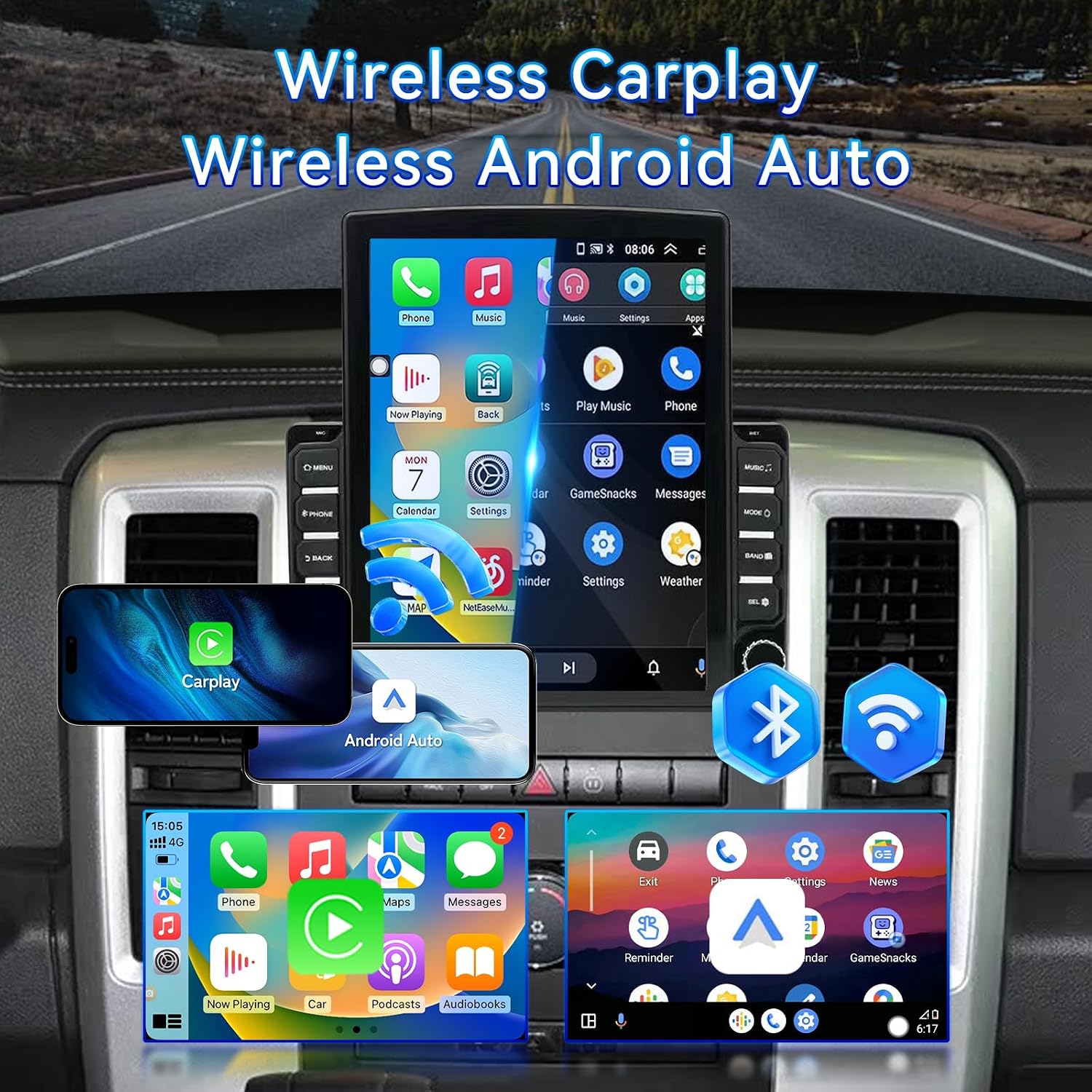 Android 14 Car Radio Stereo Compatible with Dodge RAM 1500 2500 3500 2009 2010 2011 2012, 9.7" Car Stereo with Wireless CarPlay Android Auto WiFi FM Bluetooth GPS Backup Camera Radio Upgrade 2+64G image 3