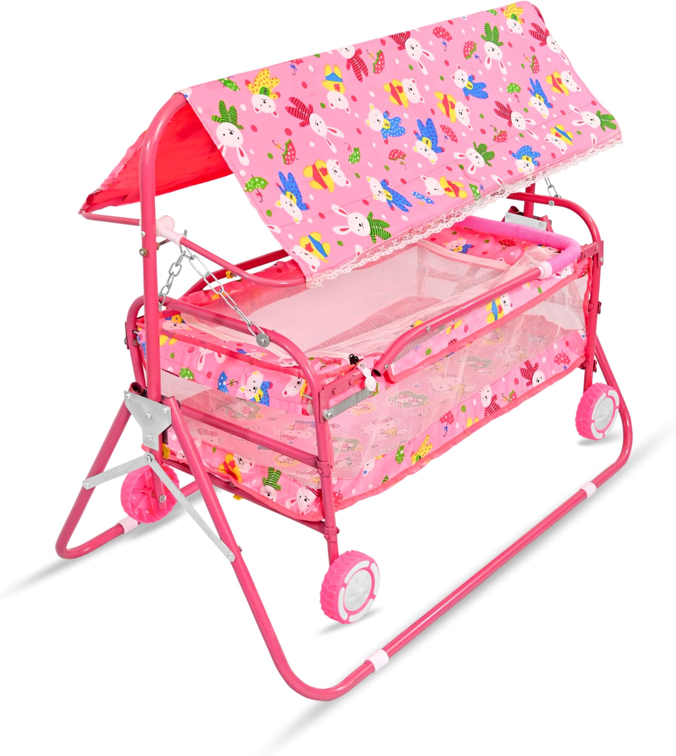 AVANI METROBUZZ Baby Cradle with Swing and Mosquito Net, Four Wheels for 0-13 Months Baby Boys and Baby Girls