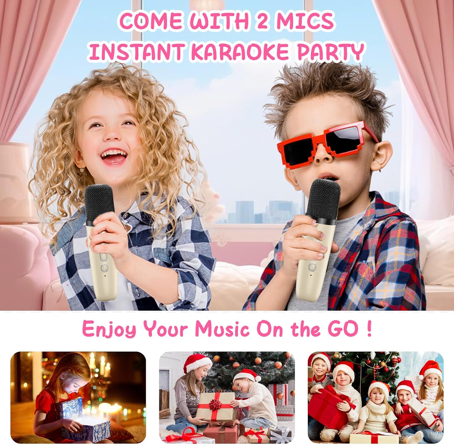 Karaoke Machine with 2 Microphones for Kids, Toys Birthday Gifts for Ages 3-12 Years Old Girls Boys, Mini Karaoke Microphone with Protable Bluetooth Speaker for Singing Party Outdoor Play - Image 5