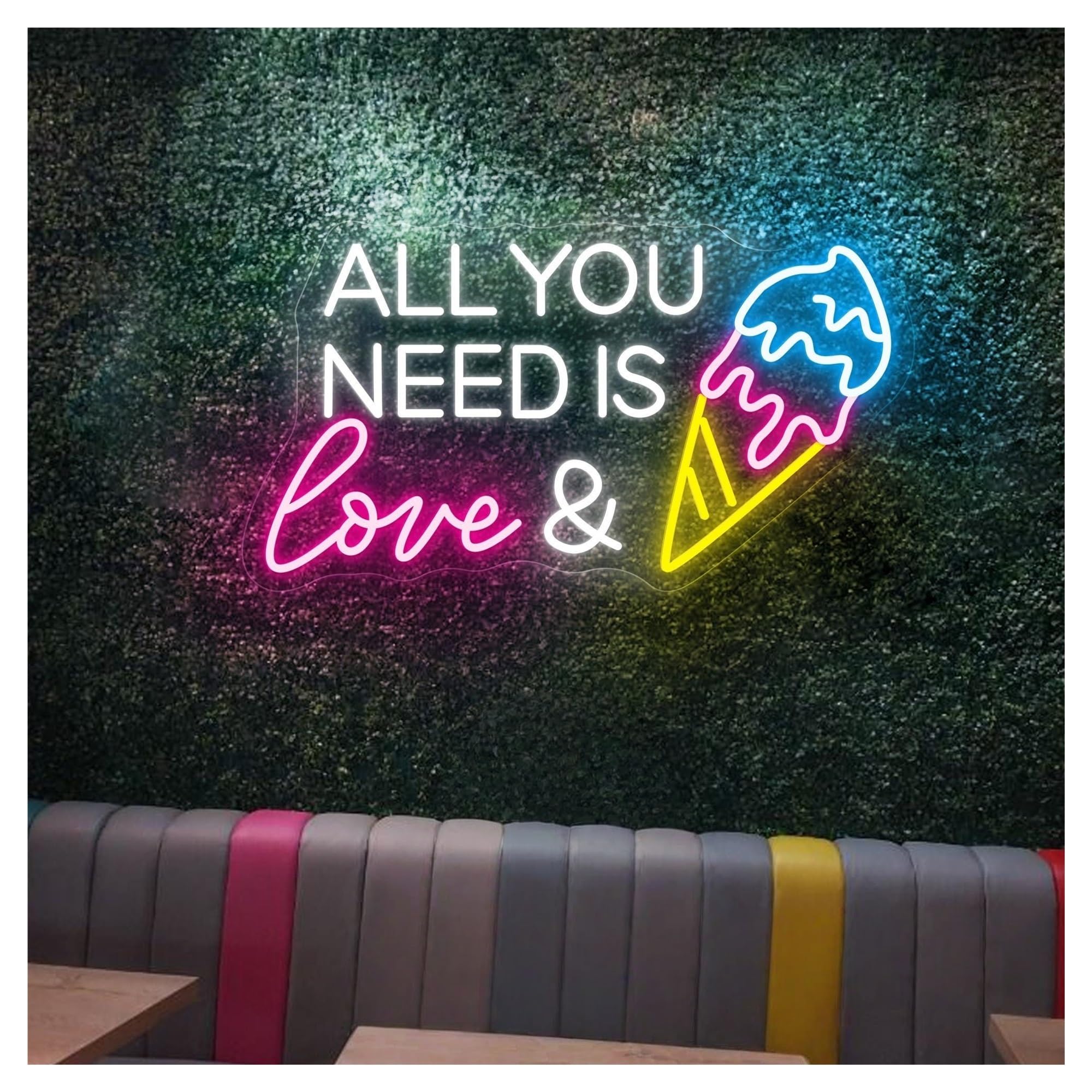néon signe Enseigne Lumineuse All You Need Is Love & Ice Cream, Décoration Murale Pour Bar À Glaces, Restaurant 25cmx45cm