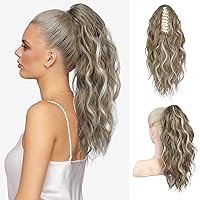Vista 24 de FLUFYMOOZ Extensión de cola de caballo, extensión de cola de caballo con clip de garra de 18 pulgadas, extensiones de cabello ondulado y rizado