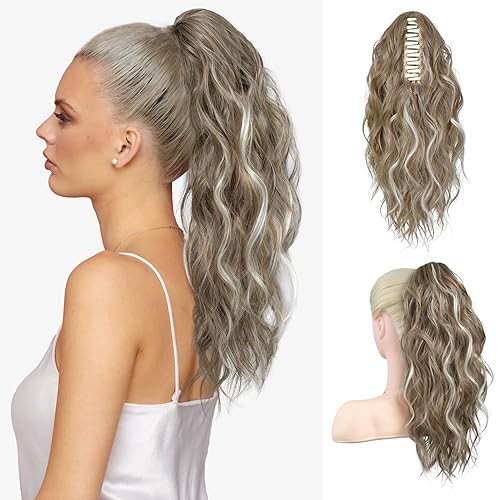 Miniatura 24 de FLUFYMOOZ Extensión de cola de caballo, extensión de cola de caballo con clip de garra de 18 pulgadas, extensiones de cabello ondulado y rizado