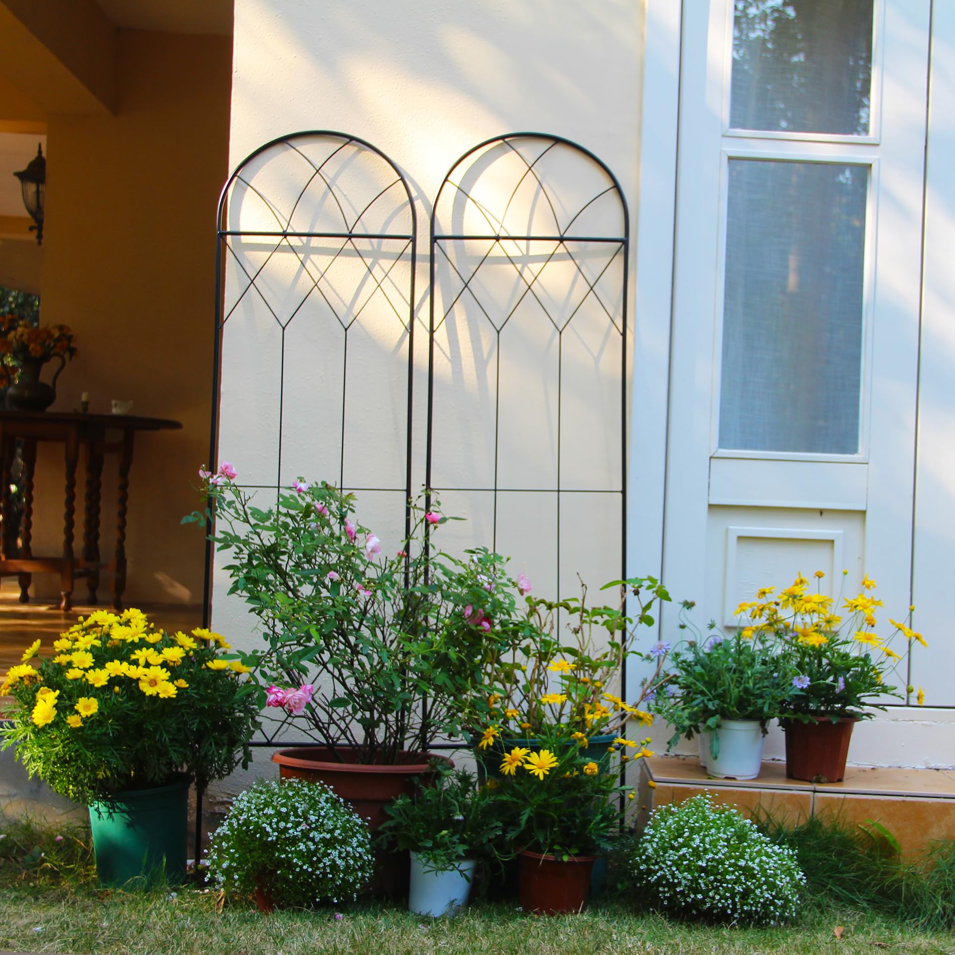 SCENDOR Trellis for Climbing Plants Outdoor 2 Pack 59" H x 15.9" W Unique Design Metal Cucumber, Rust Proof Iron Trellis for Tomatoes, Vines, Flower Beds, Roses