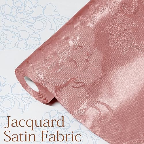 Miniatura 3 de KKJIAF Tela jacquard satinada, 49 pulgadas de ancho con patrón de peonía brillante y sedosa tela de brocado para vestido, camisas, mantel, camino de