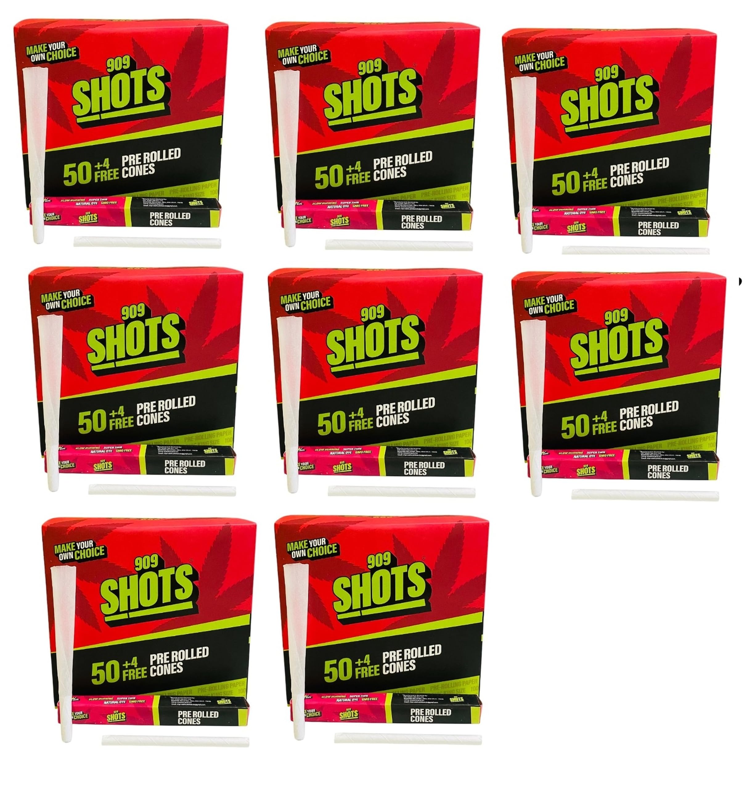 Buzzed 909 Shots Pre-rolled Cone Box, Double Shots Pre rolled 54 pieces cones Natural King Size 13 gsm Paper Roll (Set of 54pcs) Pack of 8 Box-image-37