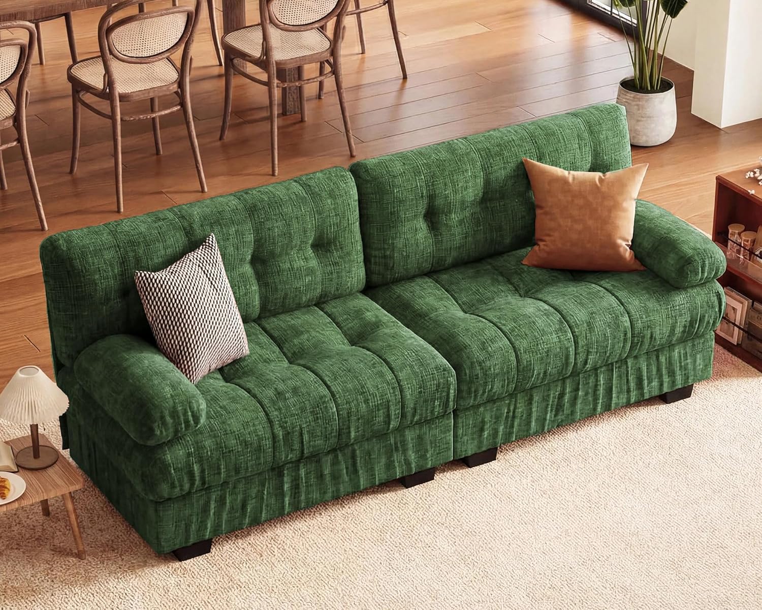 ABCASA 90" Extra Wide Loveseat Sofa, Modular Sectional Cloud Couch, 2-Seater Deep Seat Modern Tufted Couches for Living Room Chenille Forest Green