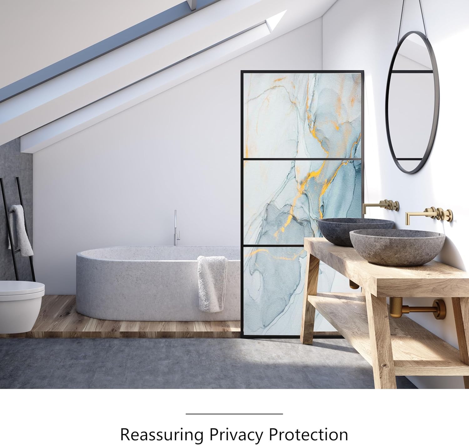 Marble Texture Privacy Window Film Electrostatic Adsorption Stained Window Film Covered Glass Sticker for Bathroom Living Room Glass Film (Marble Texture, 35.4" x 78.6" (90 x 200 cm))