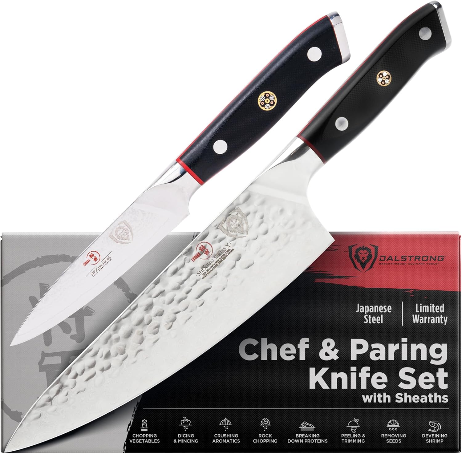 Dalstrong 2 Piece Knife Set - Chef Knife 8 inch Blade & Paring Knife 4 inch - AUS-10V Japanese Steel - Full Tang - Black G10 Handle - Chef's Knife - Shogun Series ELITE - Razor Sharp Kitchen - Sheath