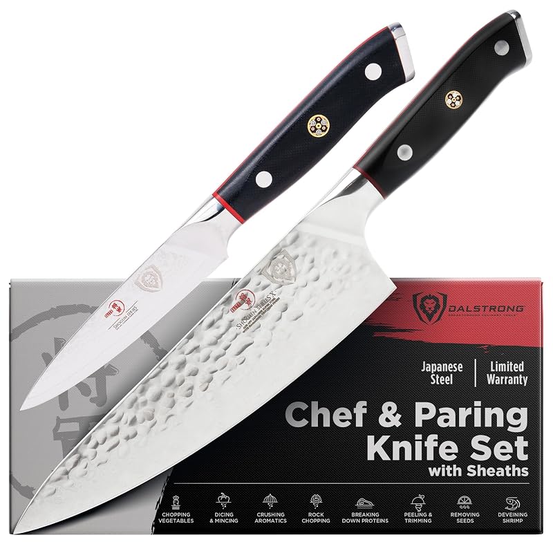 Dalstrong 2-Pc Japanese Knife Set - 8in Chef + 3.5in Paring Elite Black 2Pc Set