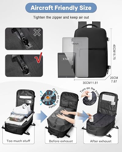 SZLX Sac à Dos Sous Vide Voyage 40x30x20 avec pompe Bagage Cabine Ryanair Wizz air Sous Vide Baggage Cabine 40x20x25 pour Ryanair Bagage à Main 45x36x20 Easyjet Sac Ordinateur Portable Femme Homme - 2