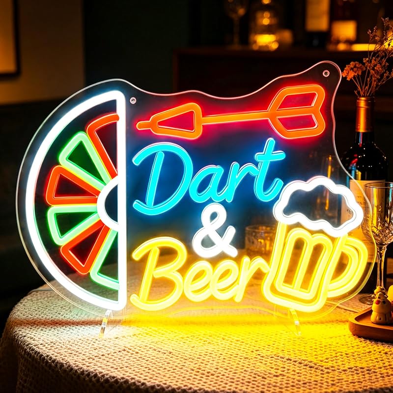 Dart Beer Neon Sign for Wall Decor, Dimmable LED Neon Lights, USB Powered Light Up Sign for Bedroom Man Cave Game Room Club Home Bar Pub Party, Gift for Beer Darts Fans