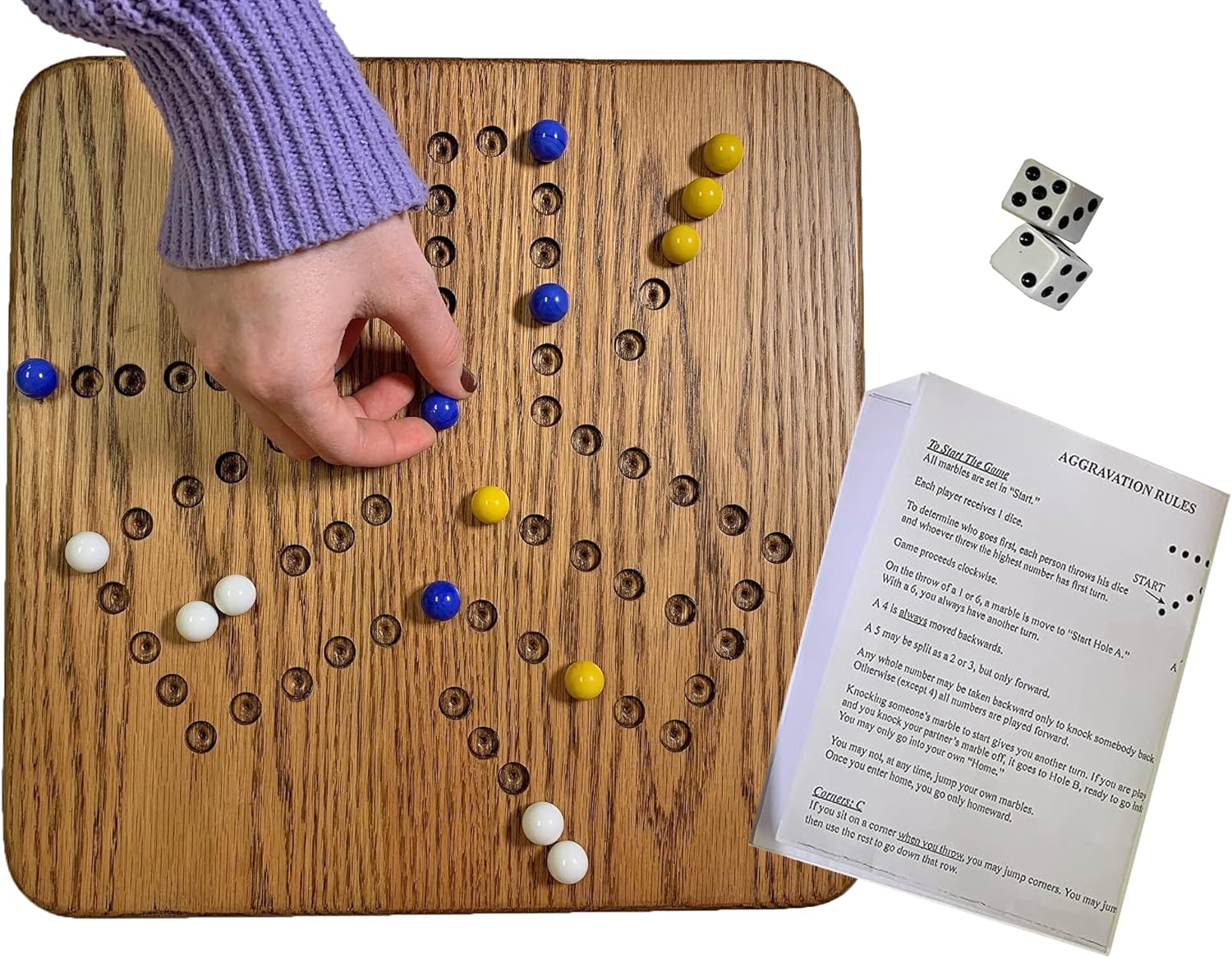 DutchCrafters Amish Made 12 Inch Solid Oak Wood Marble & Dice Game for 3-4 Players, Aggravation Game Up to 4 Players, Family Game Night - Made in America (Medium Walnut)