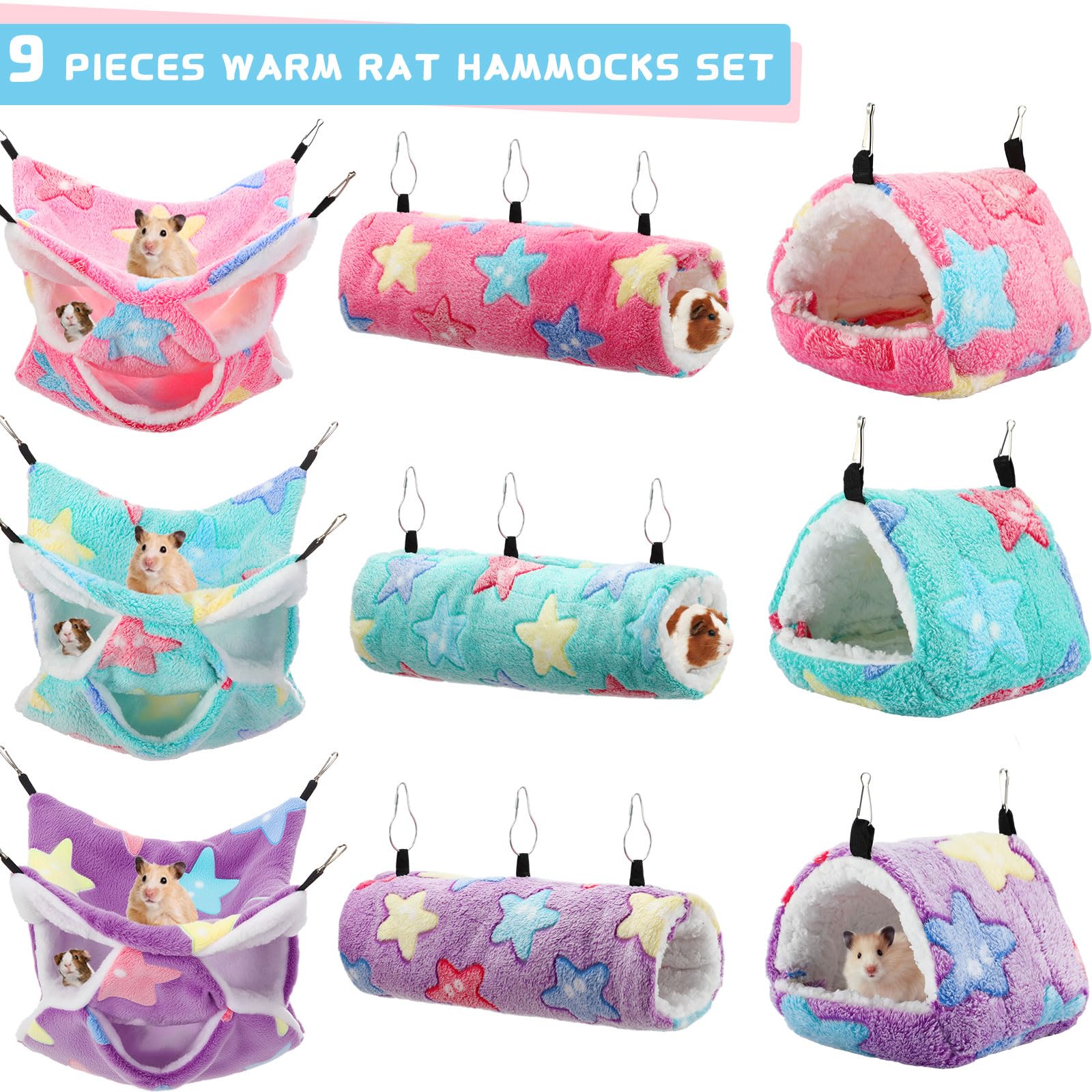 Abbylike Amache da appendere per topi e porcellini d'India, 9 pezzi, per furetti, furetti, piccoli animali domestici, tunnel aliante, giocattolo per porcellini d'India, furetti, furetti, cincillà