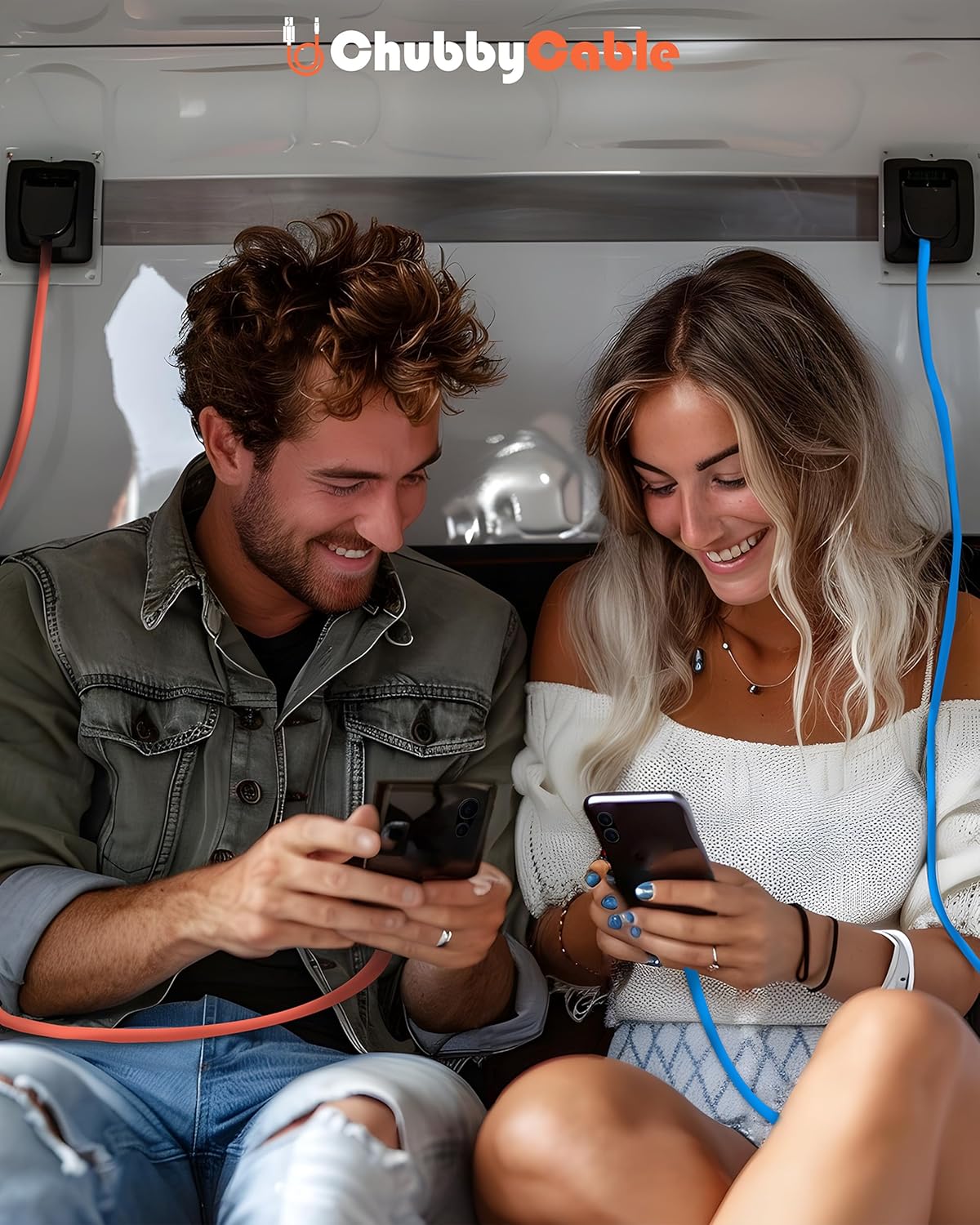 chubbycable Couple Chubby 2 Pack 120W USB C Cable Extra Thick Silicone Fast Charging Cable Compatible with iPhone 17-15 Series iPad Galaxy Series, Dark Blue+Orange, USB-A to Type-C, 3.3FT - Image 2