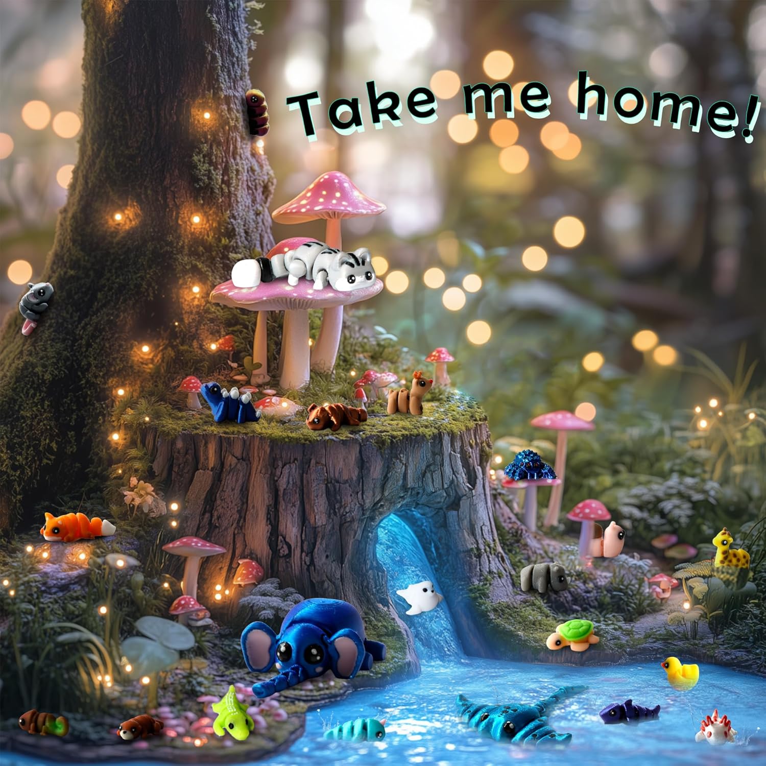 22PCS 3D Printed Mini Animal Set, 20pcs + 1Random Pet + 1 Gift Box, Cute 3-D Print Fidget Animals Executive Desk Decoration, Gradient Silk Rainbow