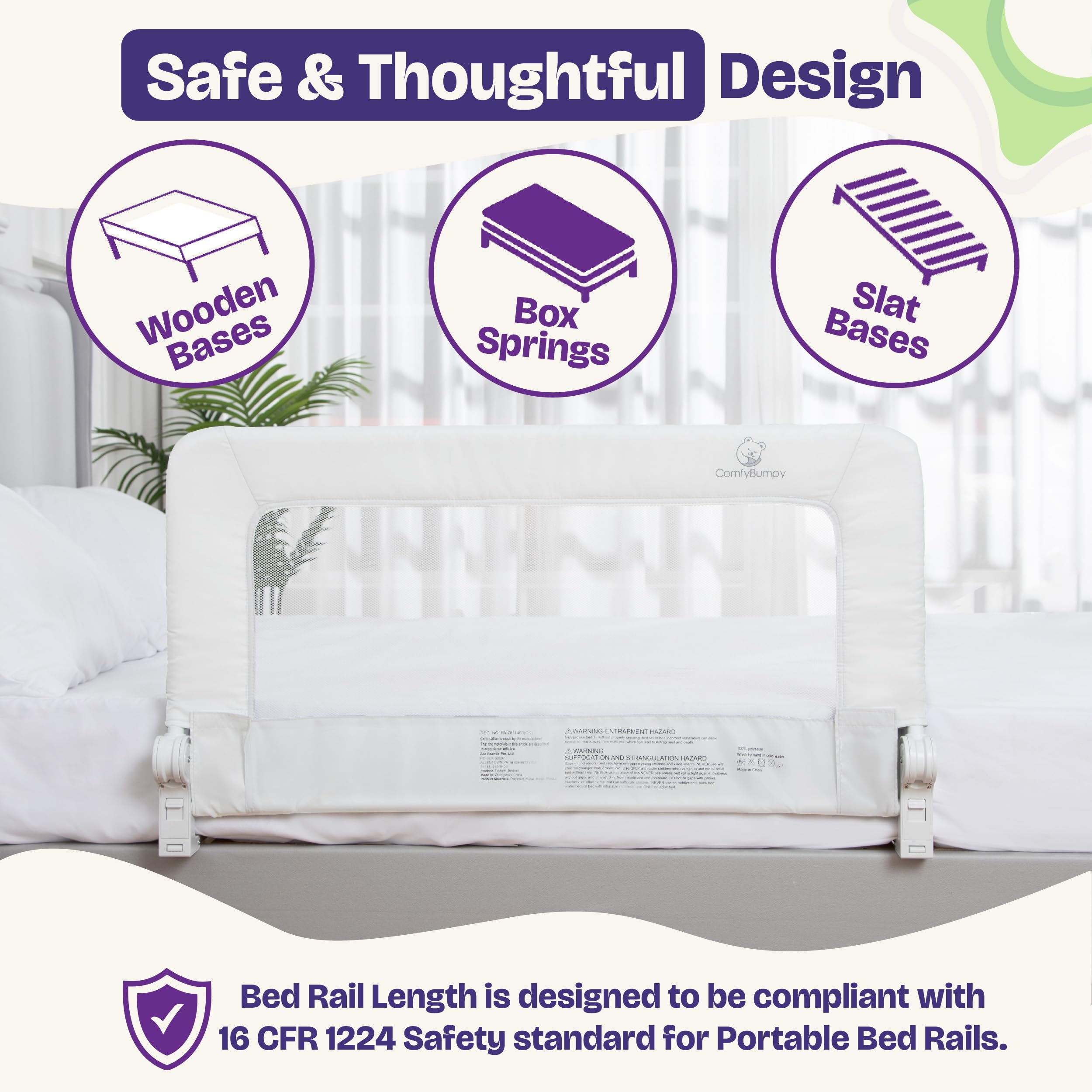 ComfyBumpy Paquete de 2 rieles de cama para niños pequeños de 35.5 pulgadas de largo x 19.5 pulgadas de alto | Rieles de cama para cama individual, matrimonial y niño pequeño | Protector de riel
