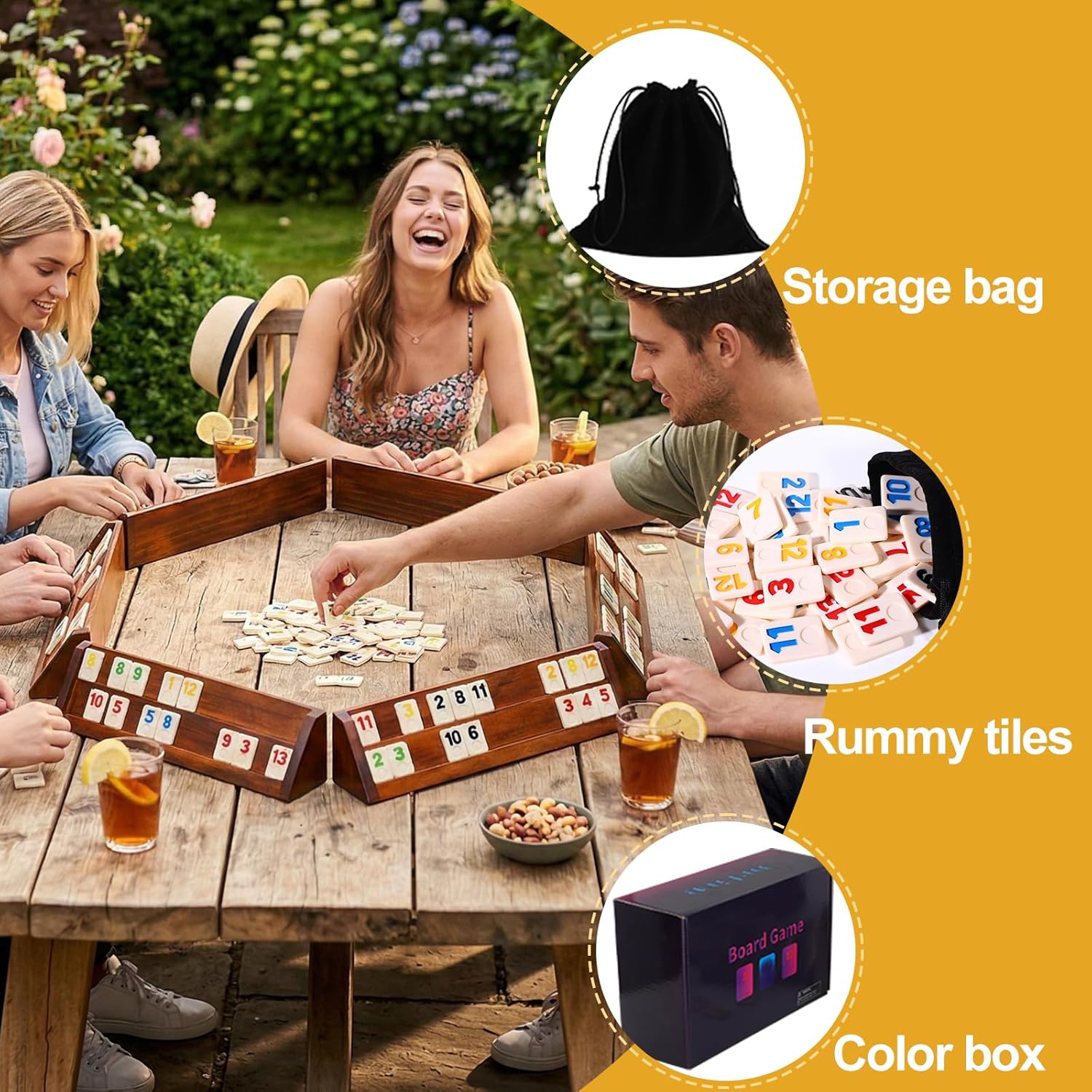 Rummy Cube Game 6 Players-Large Luxury Rummy Game with 160 Tiles and 6 Sturdy Tile Racks,Classic Board Game for Adults and Family