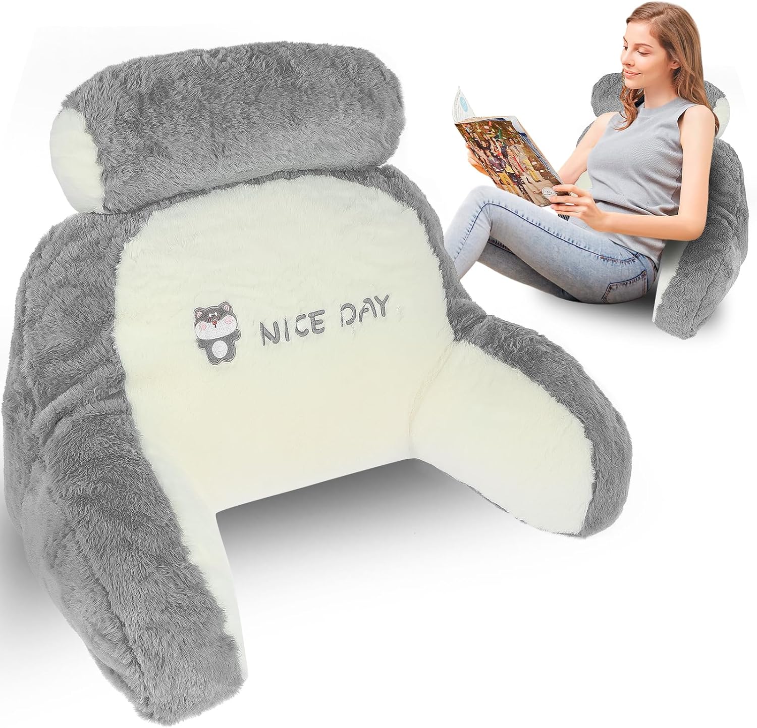 Reading Pillow for Bed 70 x 50cm Back Support Cushion with Arms Lumbar