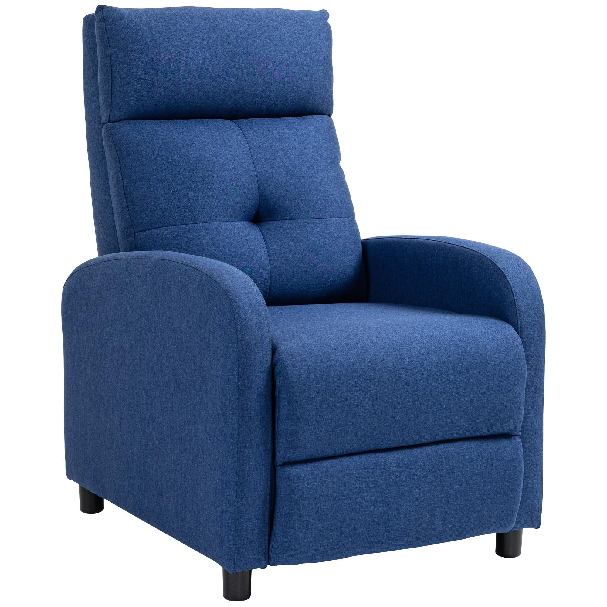 HOMCOM Sillón Relax Reclinable Manual, Sillón Relax de Lino con Apertura Push, Reposapiés, Respaldo Alto, Acolchado Grueso, Butaca Reclinable hasta 155º para Salón, Dormitorio, Oficina, Azul