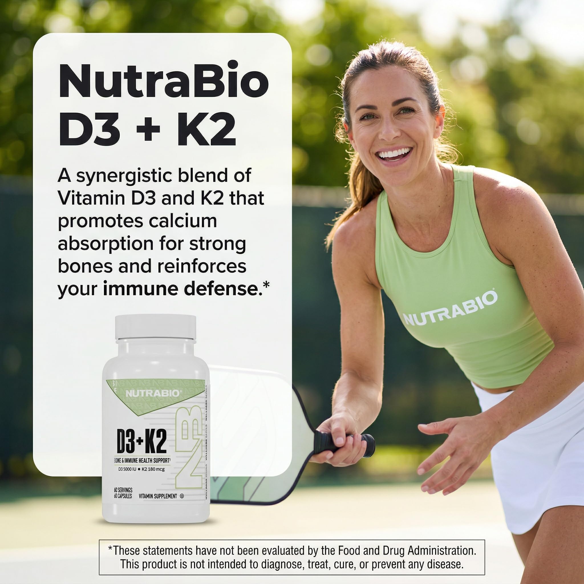 NutraBio Vitamin D3 K2 | 5000 IU D3 as Cholecalciferol with Vitamin K2 as MENA-Q MK7 (180mcg) | Support Bone and Heart Health | Non-GMO, Gluten Free, Lactose Free | 60 Vegetable Capsules — Amazon image 3