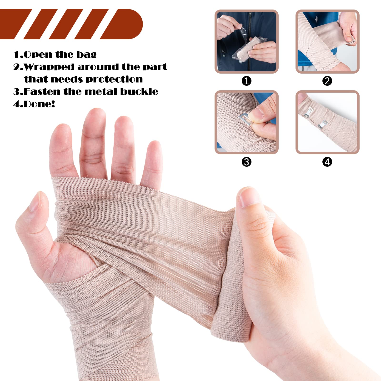 OBTANIM 6 Rolls Elastic Bandage Wrap with 12 Extra Clips, 6 Inch X 15ft Compression Bandage Stretch Tape for Medical, Athletic Sport, Wrist, Arm, Leg Sprains, Calf, Ankle & Foot — Amazon image 2