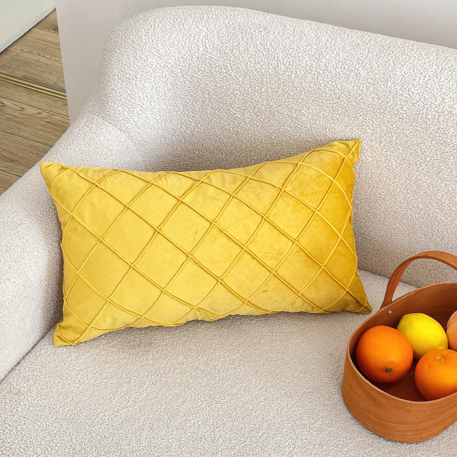 PLWORLD Lemon Yellow Lumbar Pillow Cover 12x20 Inch