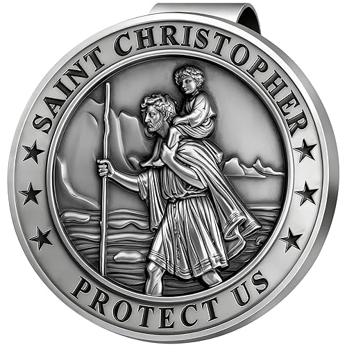PloreWay Saint Christopher Visor Clip Metal St Christopher Medal for Car Talisman for Safety Automotive Accessory