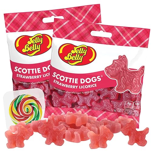 Needzo Dulces de regaliz de fresa Scottie Dogs, suaves, clásicos, masticables, dulces, 2.75 onzas, paquete de 2
