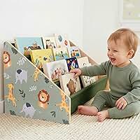 Estante de livros infantil, estante de madeira maciça de 4 camadas para crianças, estante Montessori, grande capapcity, berçário, organizador de livros para sala de jogos, armazenamento de