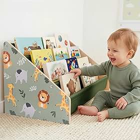Estante de livros infantil, estante de madeira maciça de 4 camadas para crianças, estante Montessori, grande capapcity, berçário, organizador de livros para sala de jogos, armazenamento de
