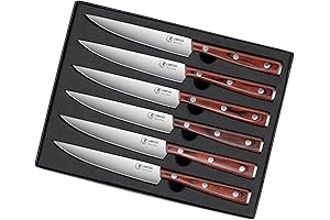 Premium Steak Knives Set of 6 - Polished Wood Handle & Straight Edge Blades