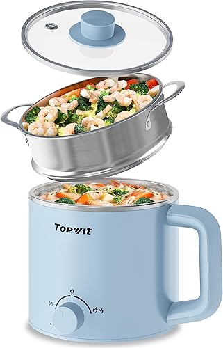 Miniatura 2 de Topwit Cocina eléctrica con vapor, olla de ramen de 1.6 L y hervidor eléctrico de agua caliente de vidrio de 1 litro