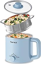 Topwit Hot Pot Electric with Steamer, 1.6L Ramen Cooker, Electric Pot for Pasta, Shabu-Shabu, Oatmeal, Soup and Egg, Porta...