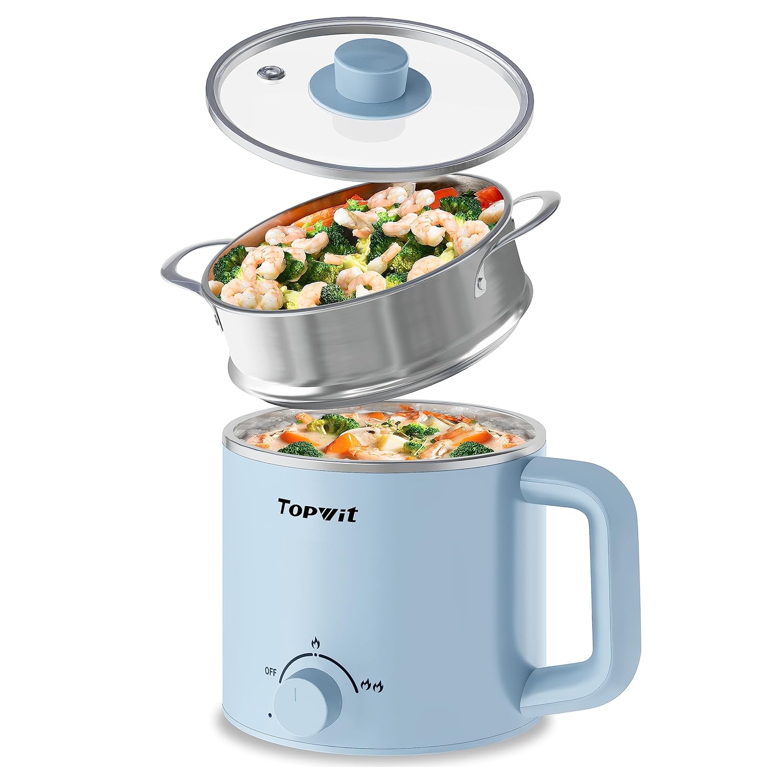 Topwit Hot Pot Electric with Steamer 1 6L Ramen Cooker Electric Pot for Pasta Shabu-Shabu Oatmeal Soup and