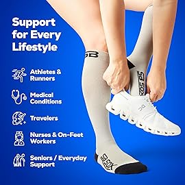 SB SOX Compression Socks for Men & Women (20-30 mmHg) - Best Support Stockings for Travel, Medical, and Sports - Perfect for Everyday Wear (Medium, Gray/Black)