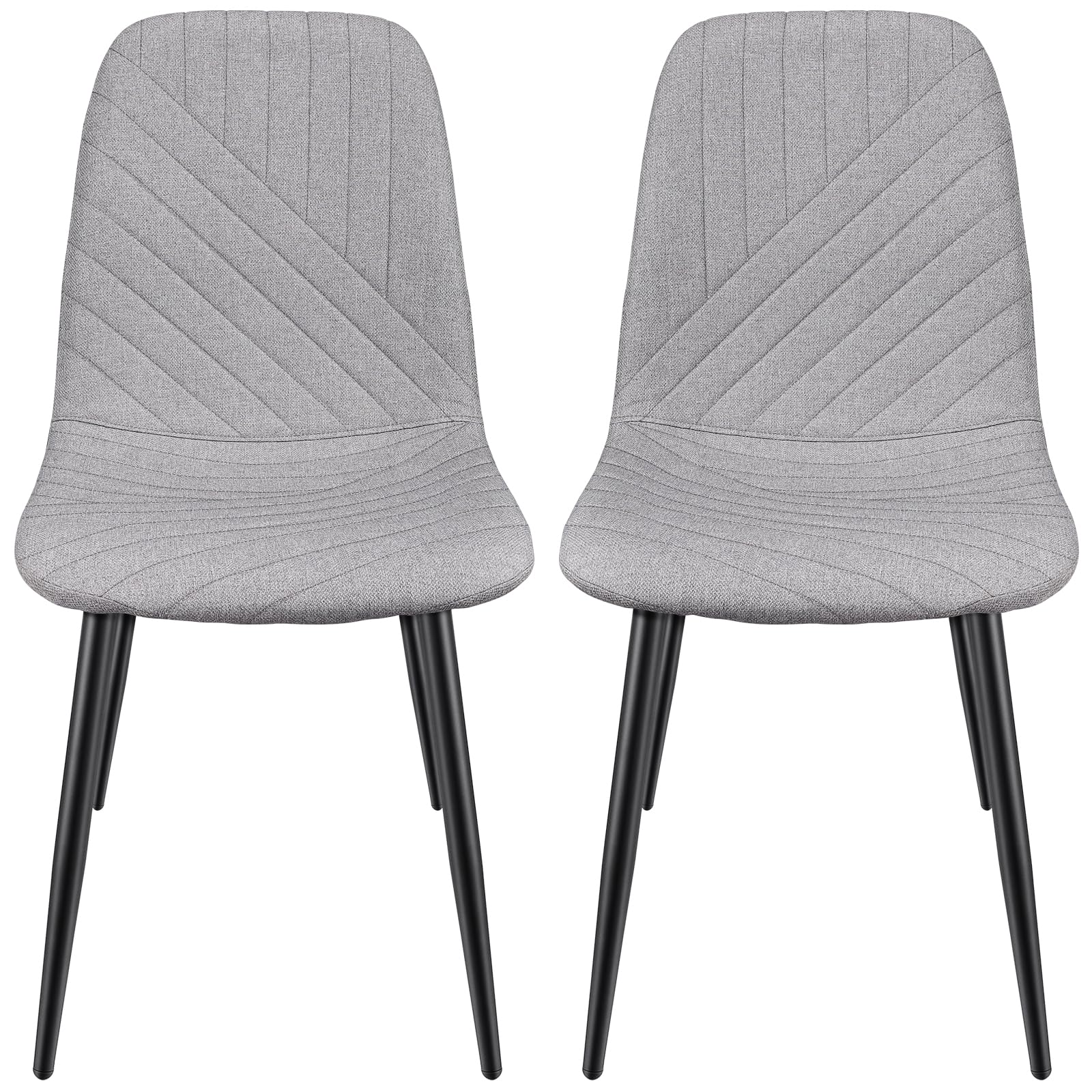 Set tavolo da pranzo 140 x 80 cm con 4 sedie imbottite in lino - gambe in metallo nero - Bianco + grigio