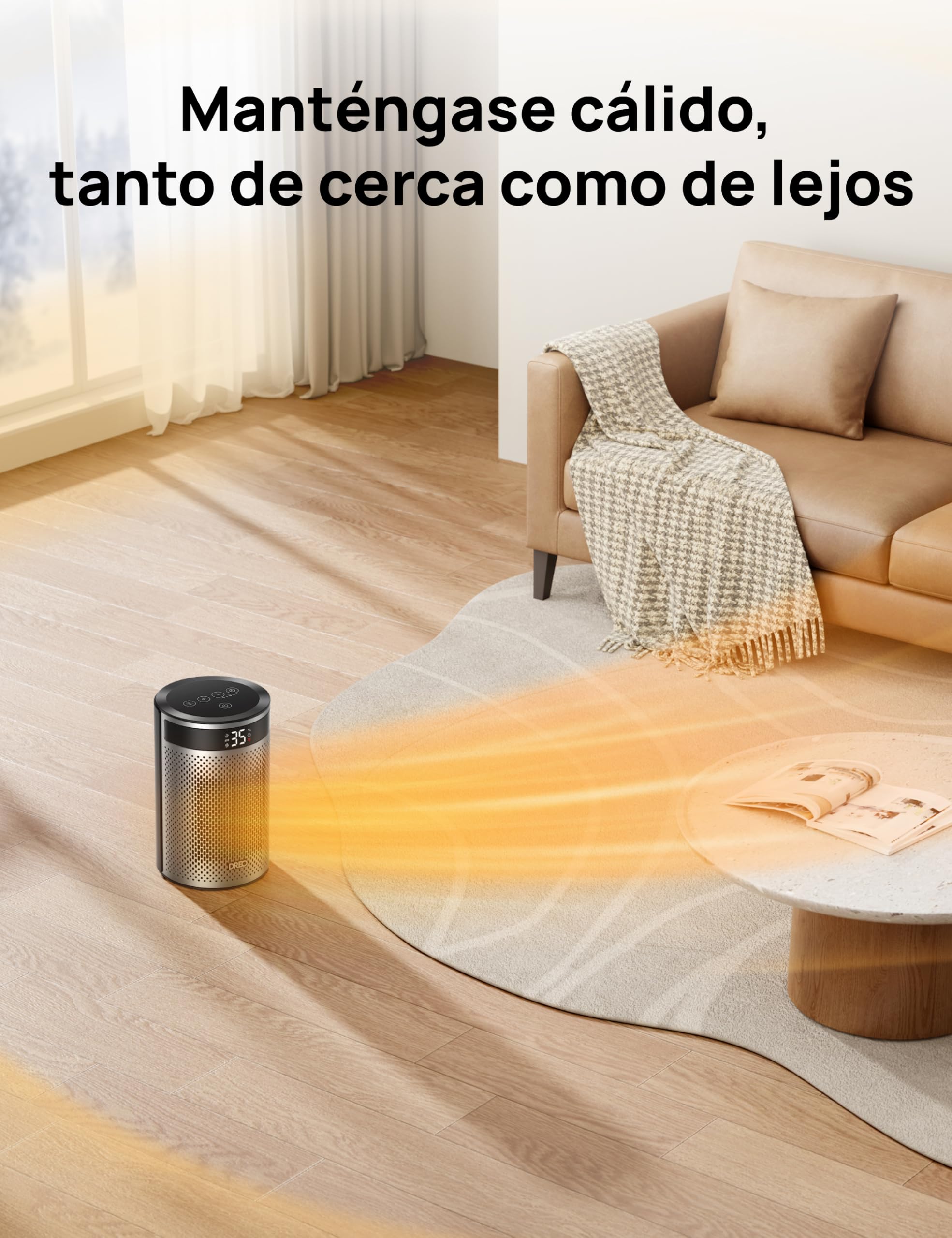 DREO Calefactor cerámico 416, 1500 W, de pie, protección contra sobrecalentamiento y vuelco, termostato ajustable, bloqueo infantil, ahorro de energía, silencioso, temporizador de 12 horas