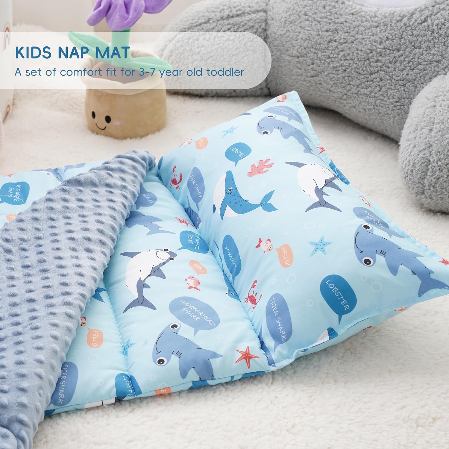 Bunnikins & Clover Toddler Nap Mat with Removable Pillow, Nap Mats for Preschool, Easy Clean Toddler Nap Pad for Kindergarten, Kids Sleeping Bag for Travel Camping